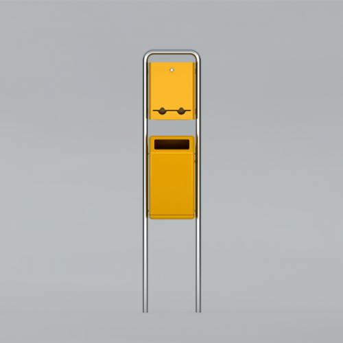 Variant op de buitenafvalbak Bima met een zakjes dispenser daarboven, speciaal voor in honden uitlaatzones. Alle gangbare hondenpoepzakjes passen in de dispenser.